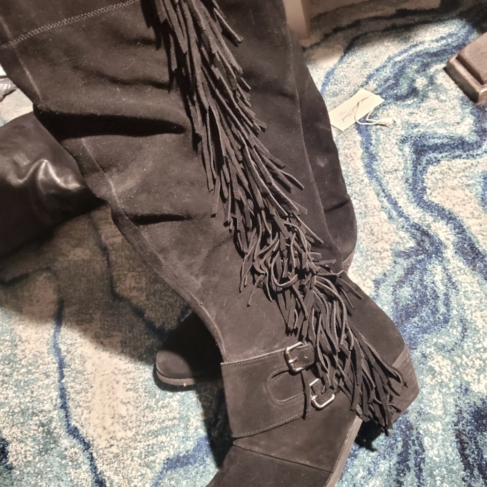EUC KNEE HIGH FRINGE BOOTS SZ 10